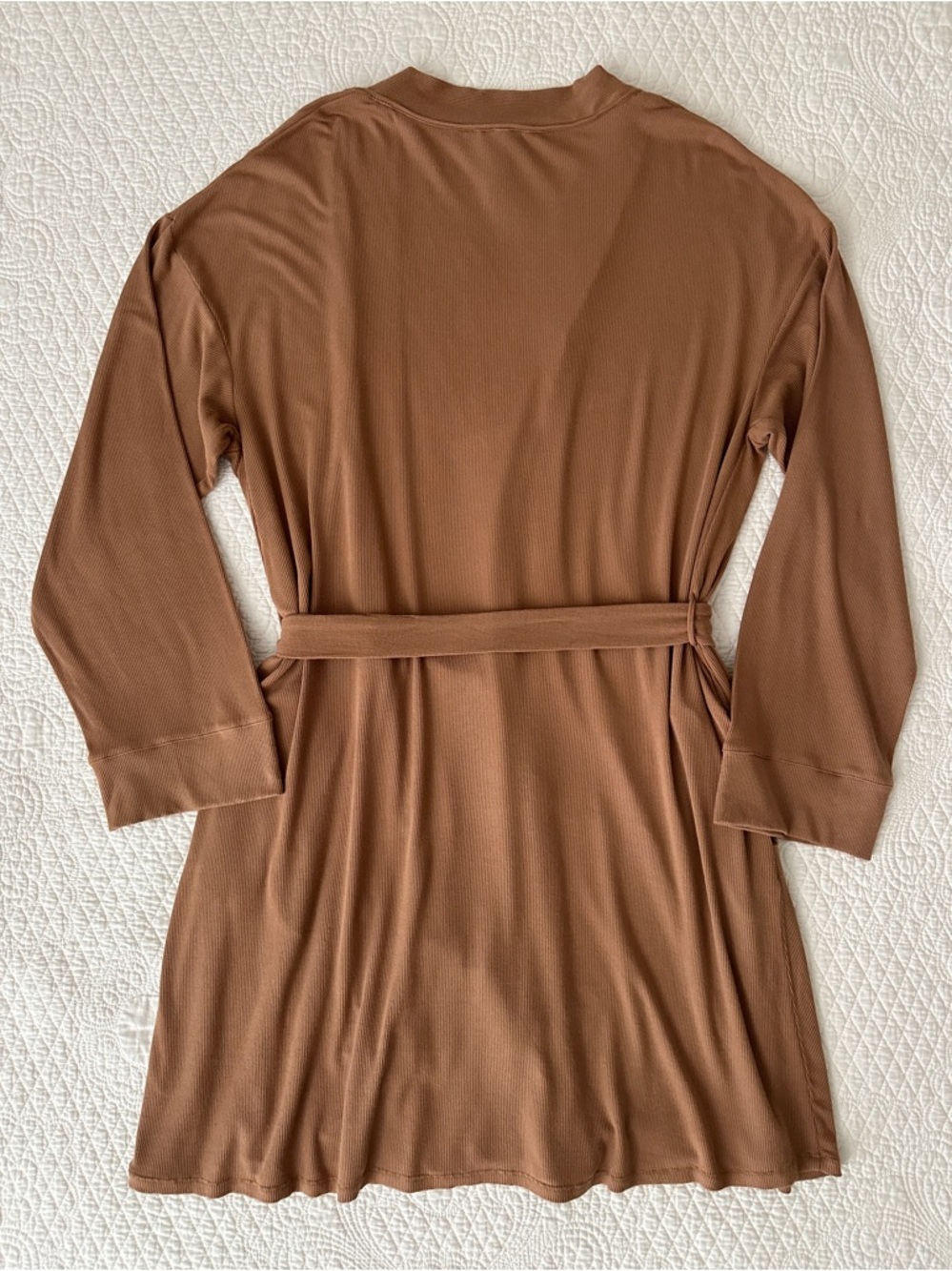 SKIMS Soft Lounge Ribbed Short Robe Camel Brown XL - Picture 2 of 9